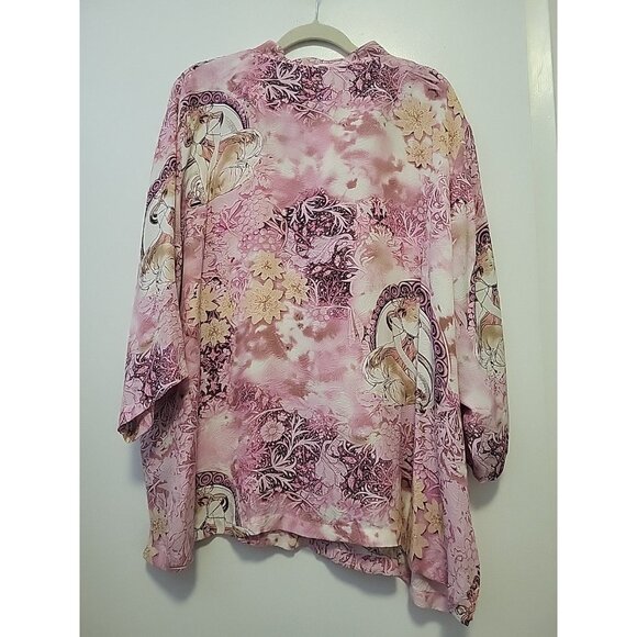 Citron Santa Monica Blouse Silk 3/4 Sleeve Goddess Floral Print Pink Beige 3X - Picture 5 of 8